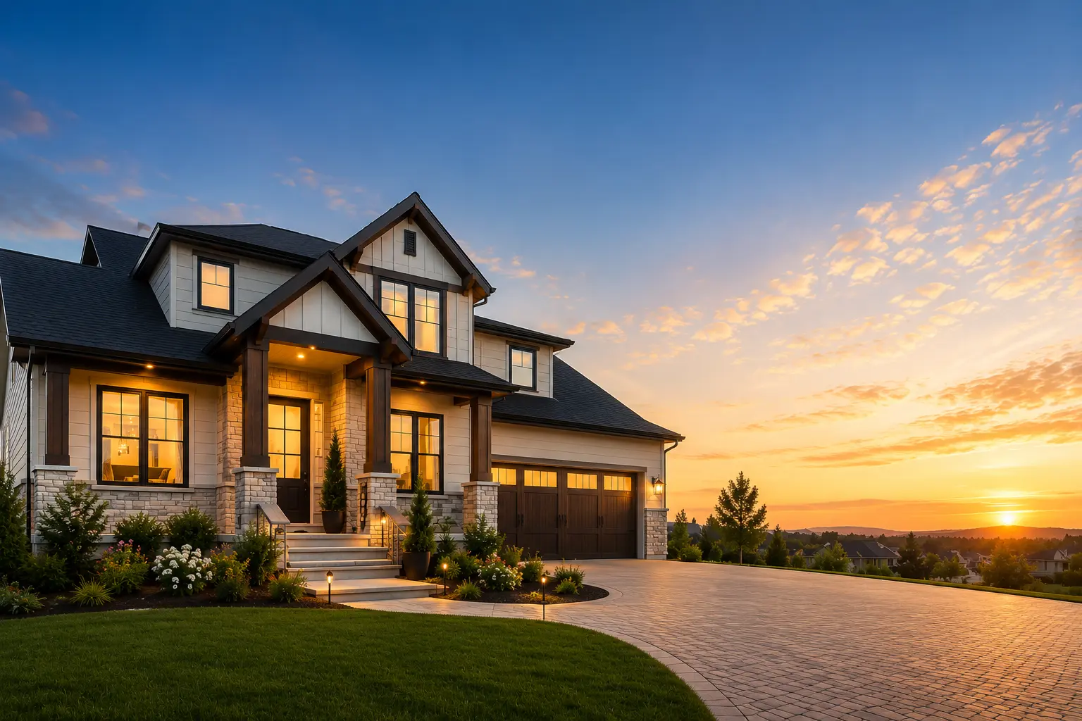 Beautiful modern home at sunset